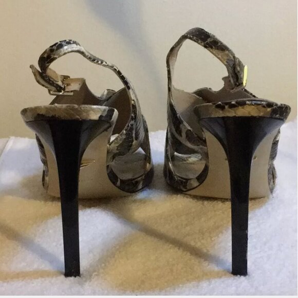 Diane von Furstenberg Graphic Open-Toe Slingback Heels in Snakeskin (8.5B) - Picture 7 of 10